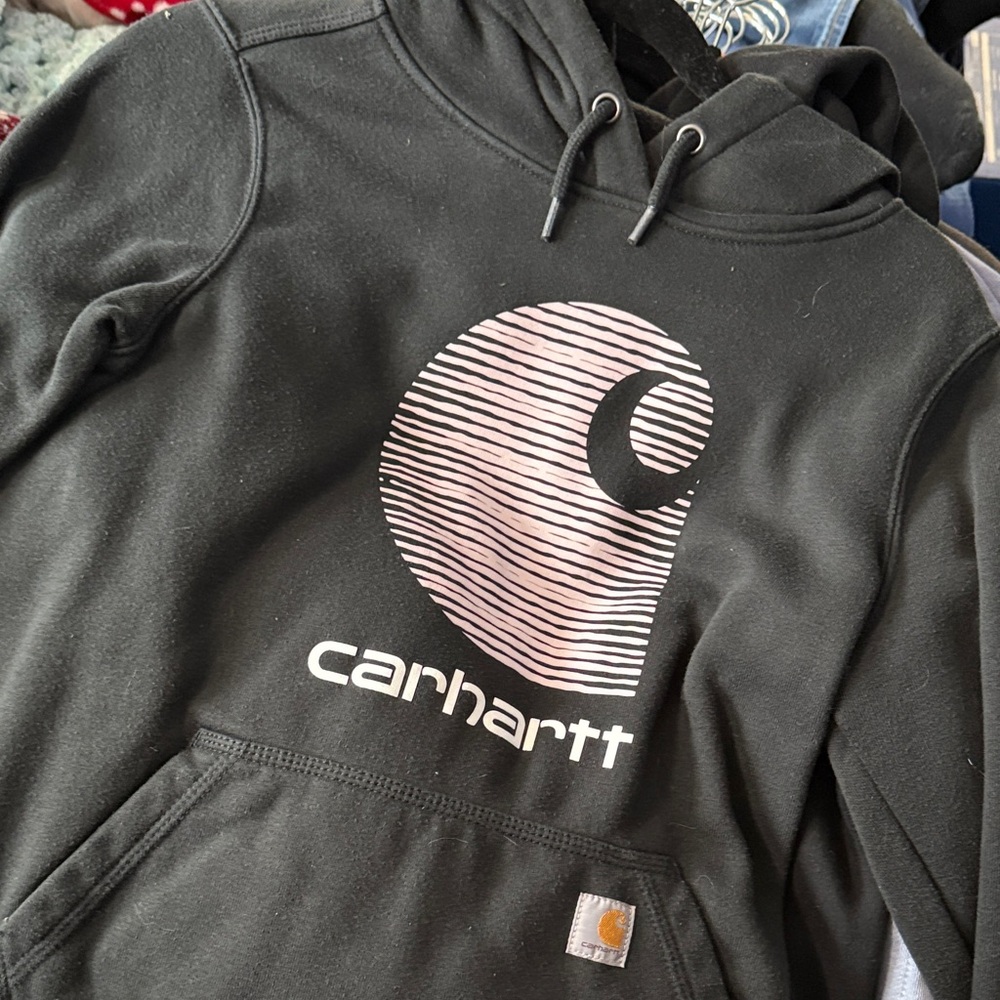 Carhartt Black Hoodie with Pink Logo